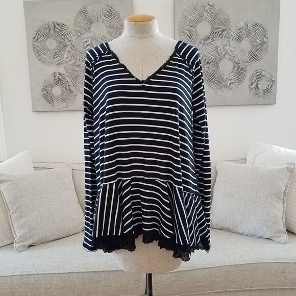 Free People StripedTangerine Tee sz large - Picture 3 of 8